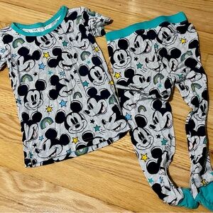 Little Sleepies Gray and Blue Pajama Set with Playful Mickey Mouse Design